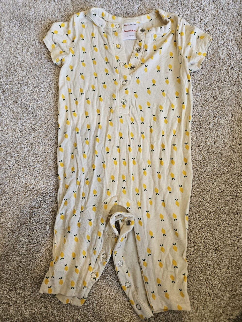 Hanna Andersson Yellow Lemon Print Cream  Bamboo Pajama Sleeper